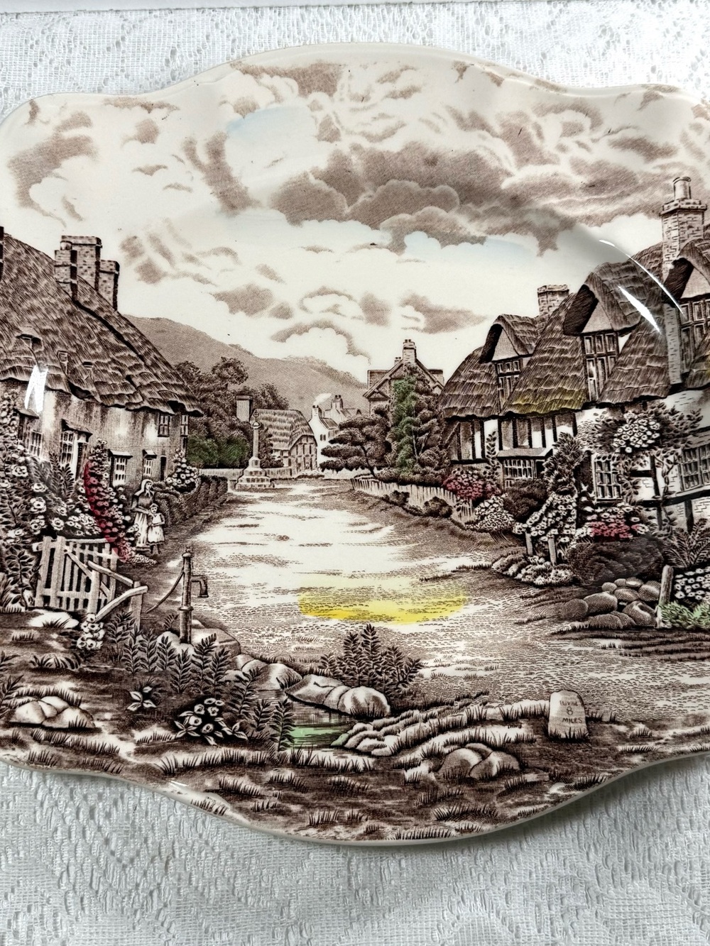 Johnson Brothers Olde Brown and Cream Cottage River Scenic Plate